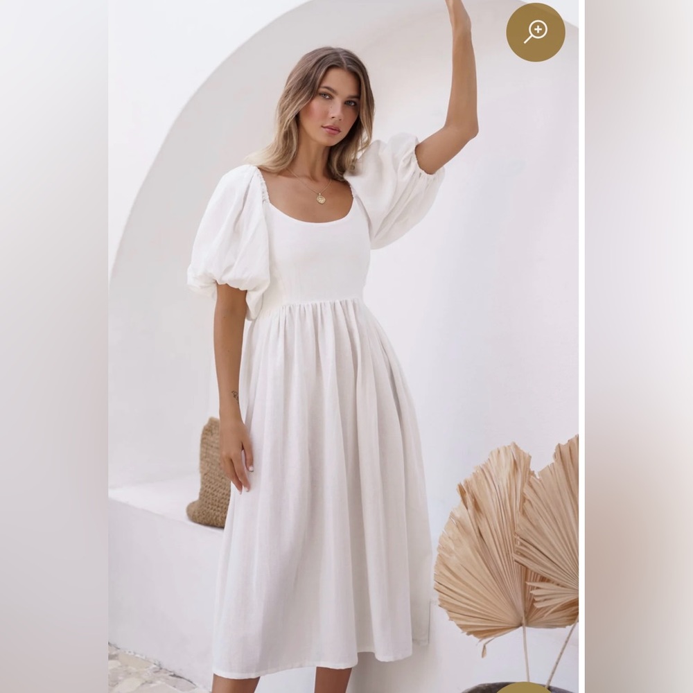 Bali ELF Cherie Puff Sleeve Midi Dress — White